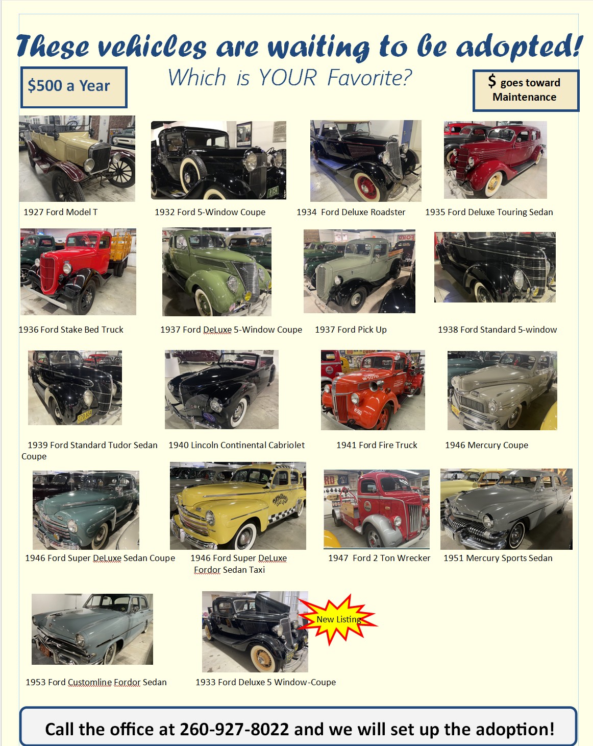 Adopt a Museum Car for Yourself or to Honor Someone! 