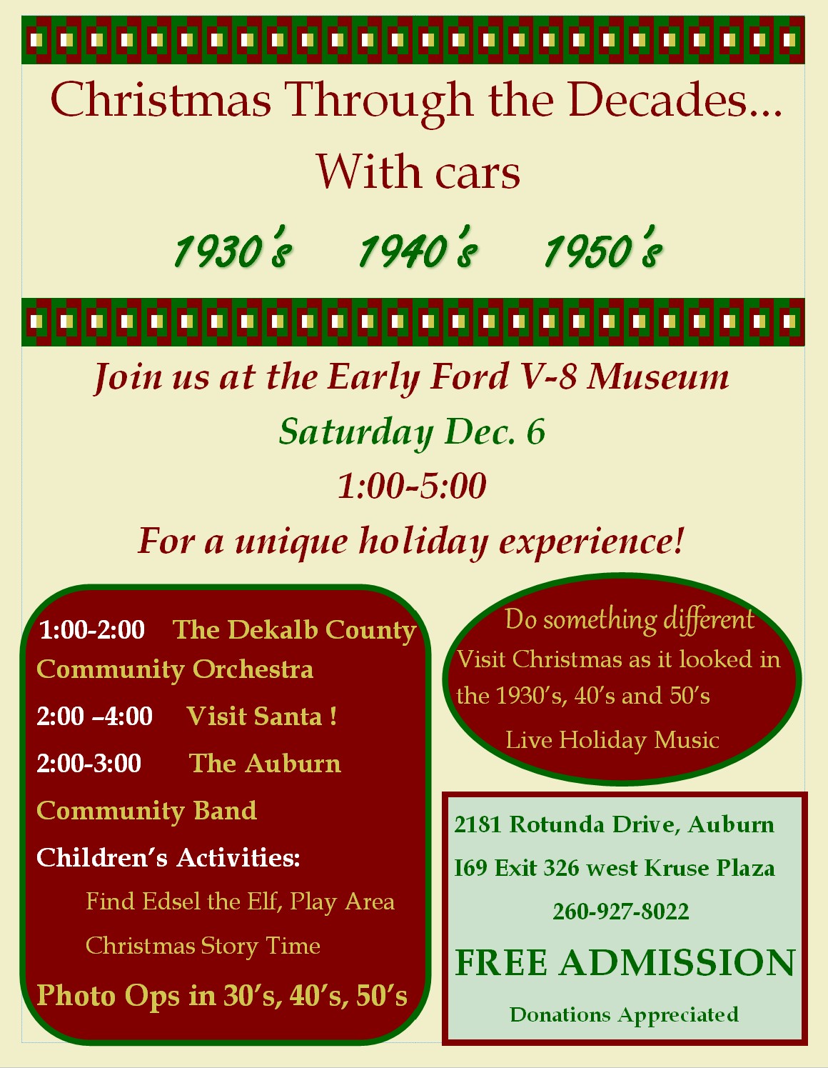 Christmas Through the Decades...with Cars   Sat. Dec. 6th  1:00-5:00