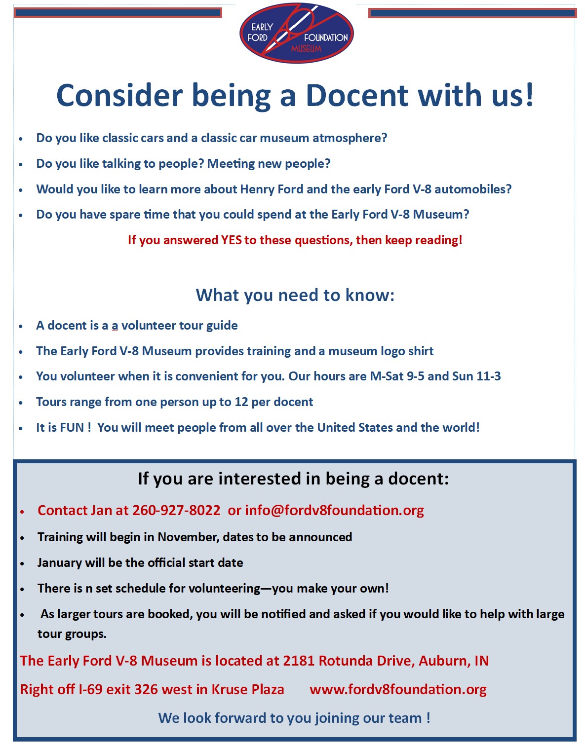 Wanted: Docents (tour guides)